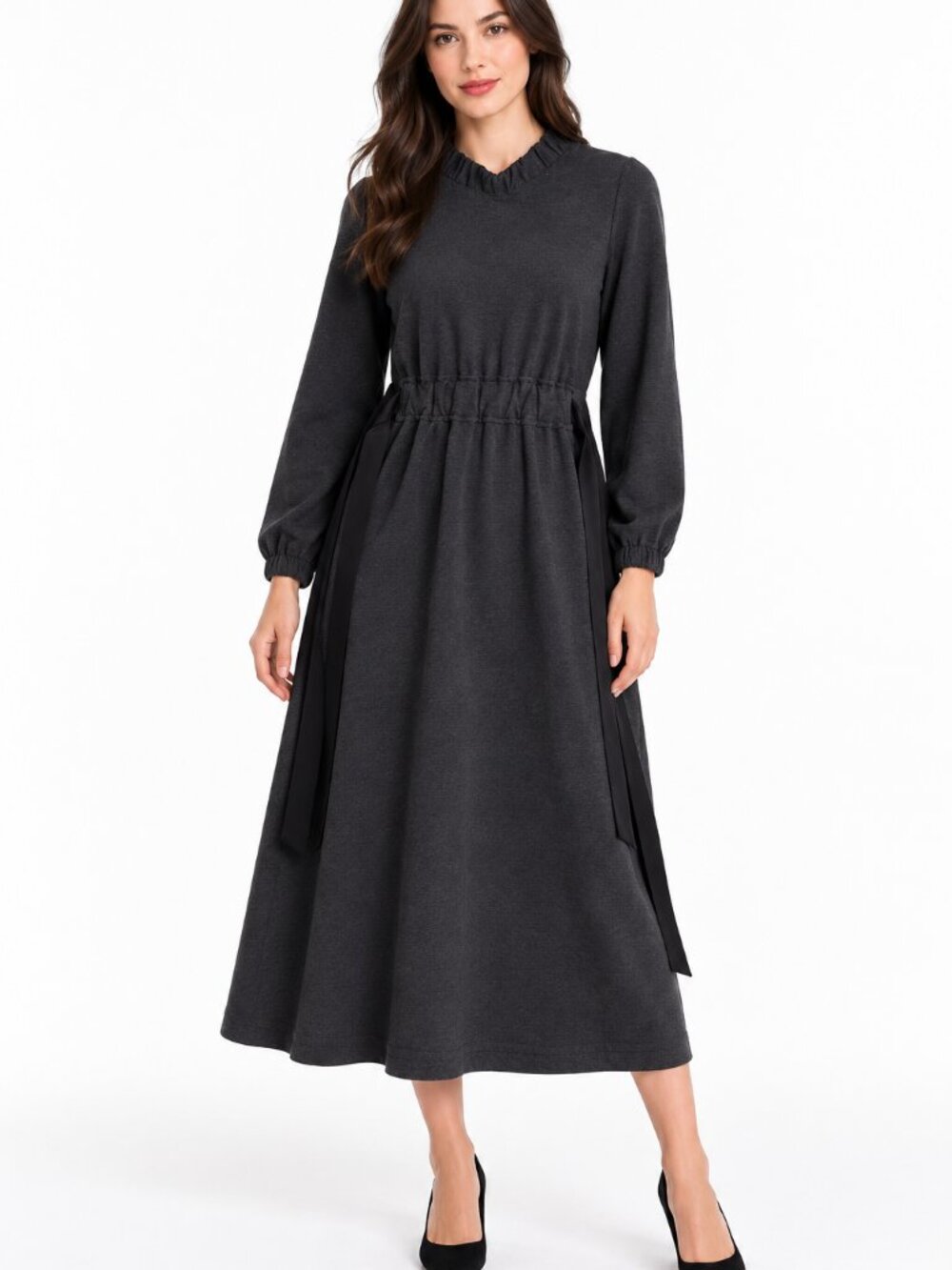 Static Charcoal Grey Long Sleeve High Neck Midi Sweatshirt Dress S